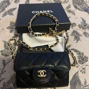 CHANEL Black Quilted Mini Flap Bag with Gold Chain